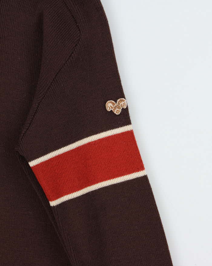 Vintage 1970s White Ram Wool Zip-Up Funnel Neck Cardigan - M