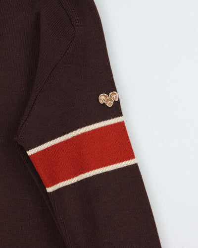 Vintage 1970s White Ram Wool Zip-Up Funnel Neck Cardigan - M