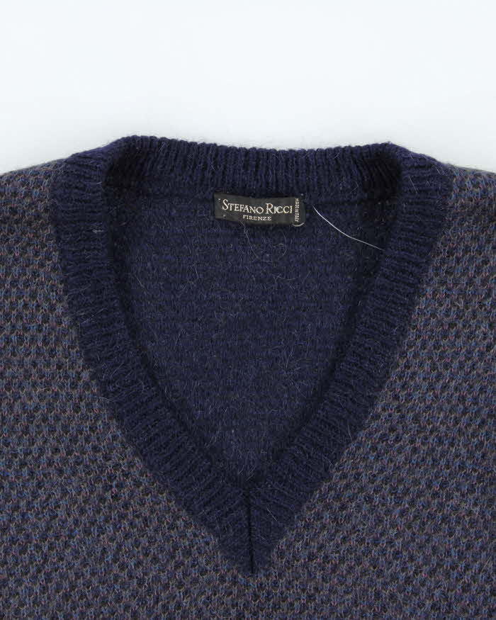 Vintage 1980s Stefano Ricci Mohair Blend V-Neck Sweater - M