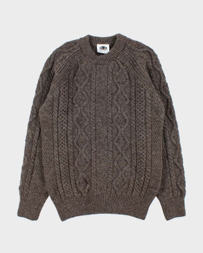 Vintage 1990s Black Sheep GB Pure Oiled Wool Chunky Cable Knit Sweater - L