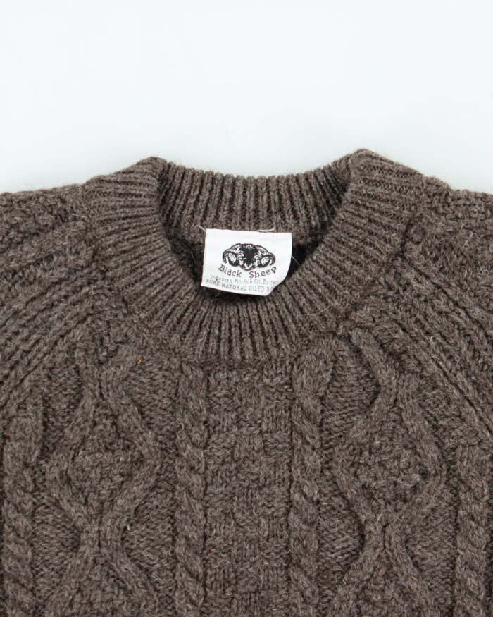 Vintage 1990s Black Sheep GB Pure Oiled Wool Chunky Cable Knit Sweater - L