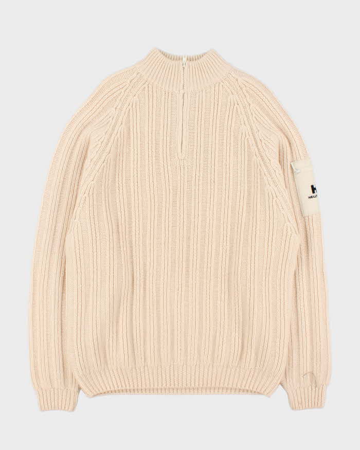 Vintage 00s Helly Hansen Chunky Ribbed Wool Oversized Quarter-Zip Knit Sweater - M