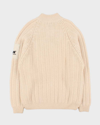 Vintage 00s Helly Hansen Chunky Ribbed Wool Oversized Quarter-Zip Knit Sweater - M