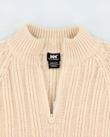 Vintage 00s Helly Hansen Chunky Ribbed Wool Oversized Quarter-Zip Knit Sweater - M