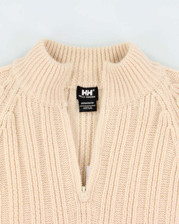 Vintage 00s Helly Hansen Chunky Ribbed Wool Oversized Quarter-Zip Knit Sweater - M