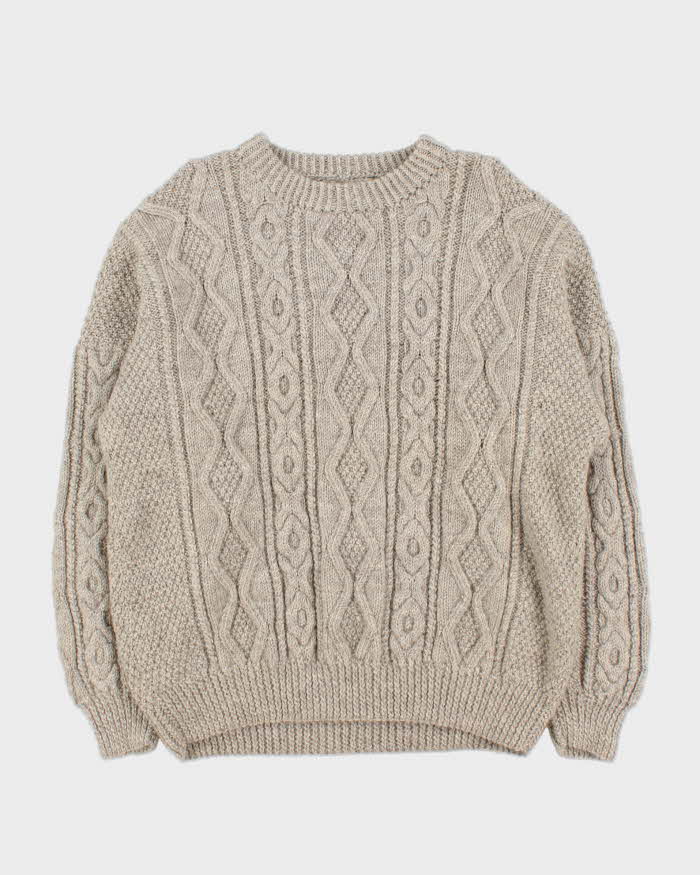 Vintage 1990s Pure Wool Chunky Oversized Cable Knit Sweater - L