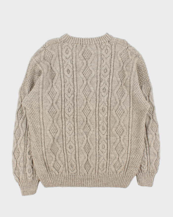 Vintage 1990s Pure Wool Chunky Oversized Cable Knit Sweater - L