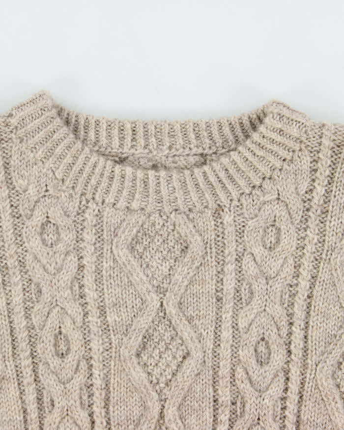 Vintage 1990s Pure Wool Chunky Oversized Cable Knit Sweater - L