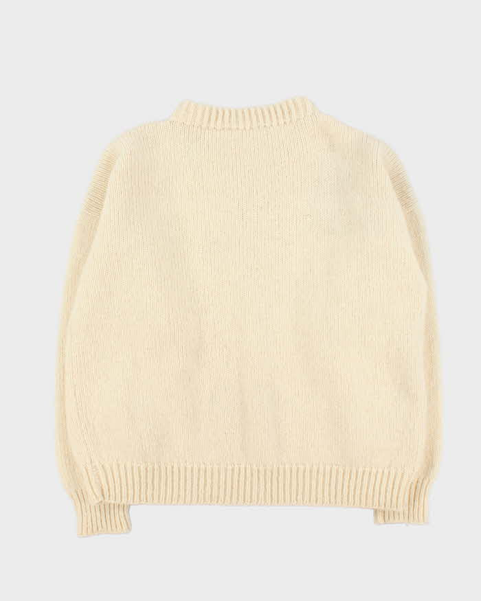Vintage 1990s Cream Pure Wool Chunky Oversized Cable Knit Sweater - XXL