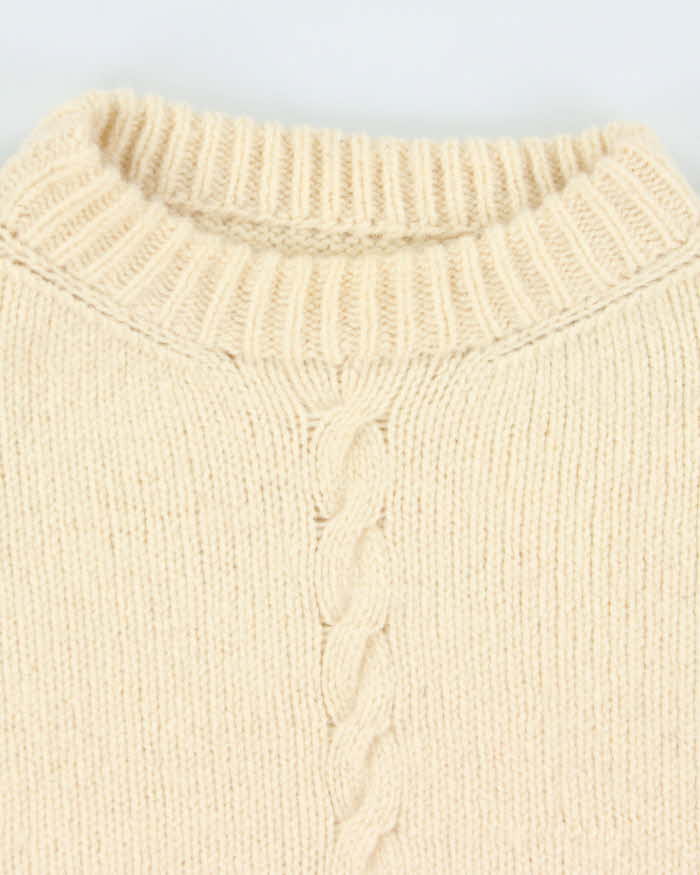 Vintage 1990s Cream Pure Wool Chunky Oversized Cable Knit Sweater - XXL