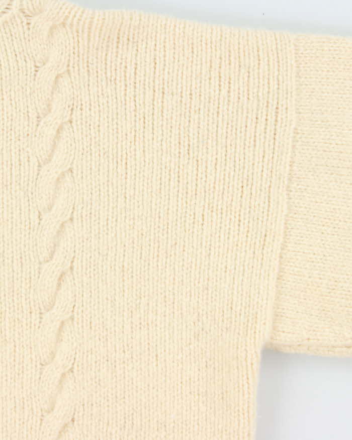 Vintage 1990s Cream Pure Wool Chunky Oversized Cable Knit Sweater - XXL