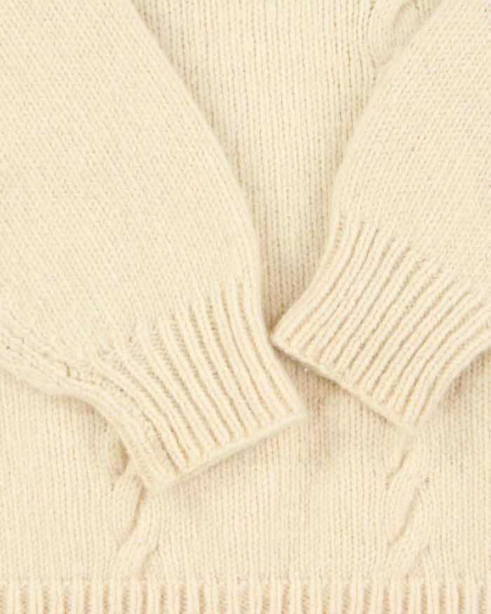 Vintage 1990s Cream Pure Wool Chunky Oversized Cable Knit Sweater - XXL