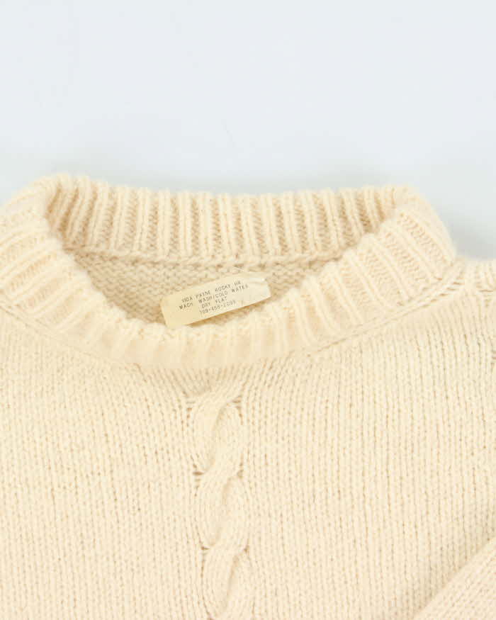 Vintage 1990s Cream Pure Wool Chunky Oversized Cable Knit Sweater - XXL