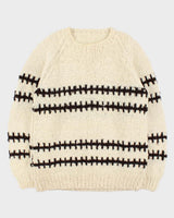 Vintage 1990s Cream Pure Wool Striped Chunky Oversized Sweater - XXL