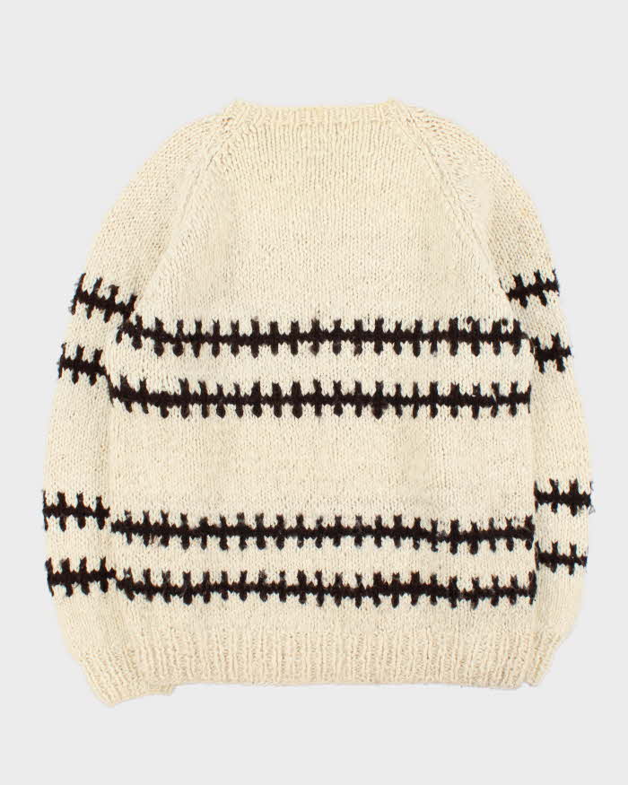 Vintage 1990s Cream Pure Wool Striped Chunky Oversized Sweater - XXL