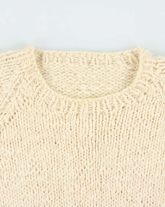 Vintage 1990s Cream Pure Wool Striped Chunky Oversized Sweater - XXL