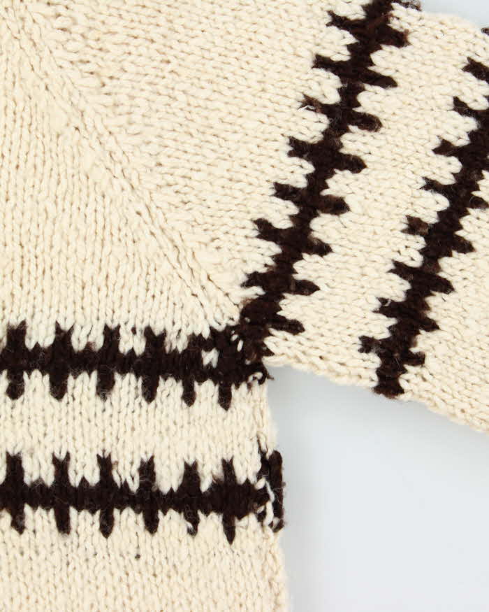 Vintage 1990s Cream Pure Wool Striped Chunky Oversized Sweater - XXL