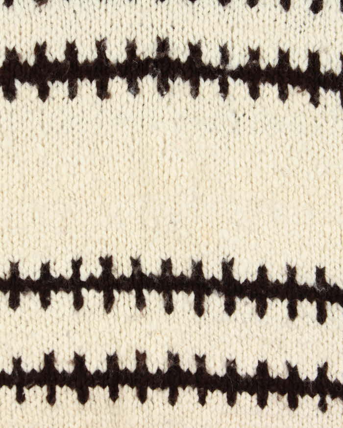 Vintage 1990s Cream Pure Wool Striped Chunky Oversized Sweater - XXL