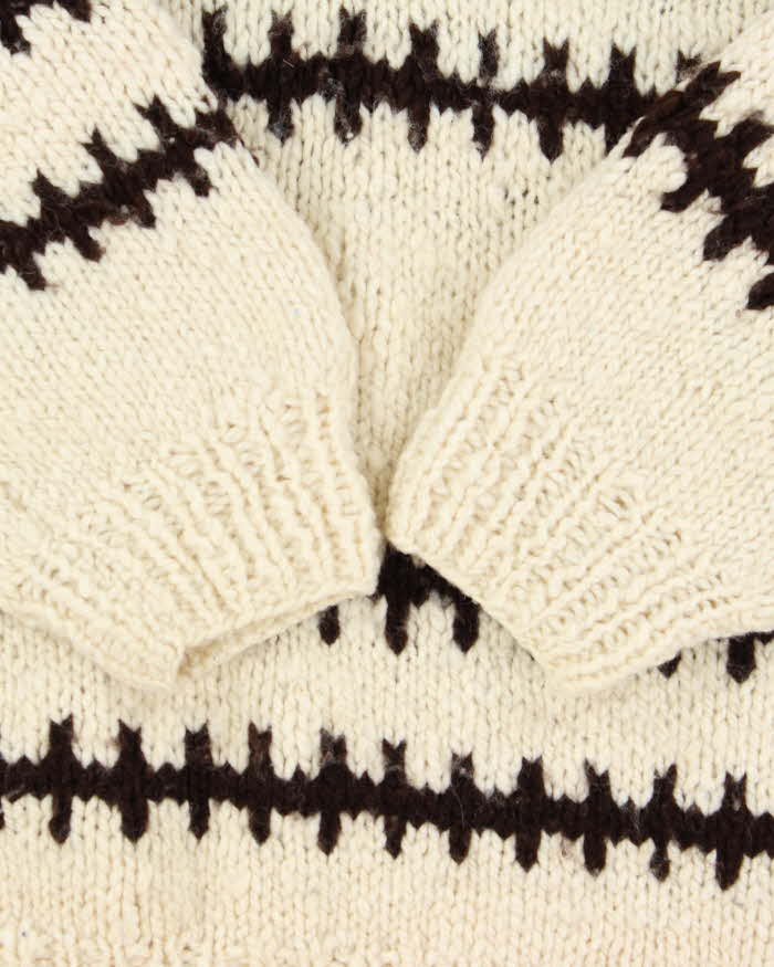 Vintage 1990s Cream Pure Wool Striped Chunky Oversized Sweater - XXL