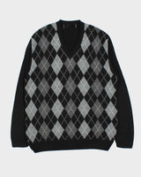 Vintage 00s Cashmere Blend V-Neck Argyle Knit Sweater - XL
