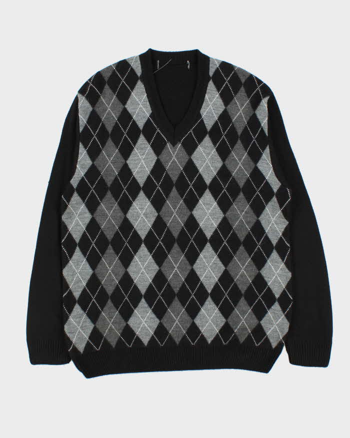 Vintage 00s Cashmere Blend V-Neck Argyle Knit Sweater - XL