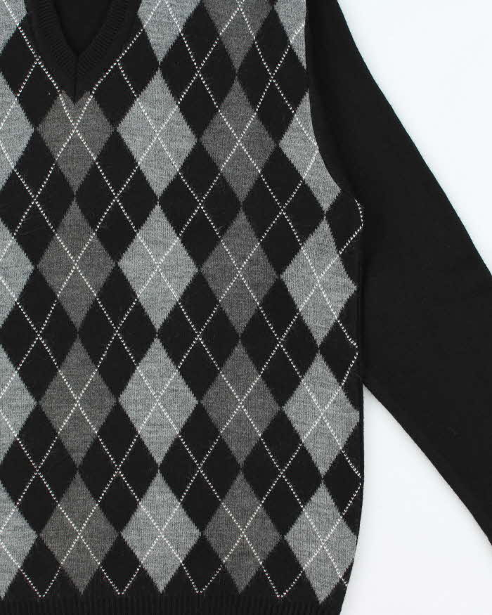 Vintage 00s Cashmere Blend V-Neck Argyle Knit Sweater - XL