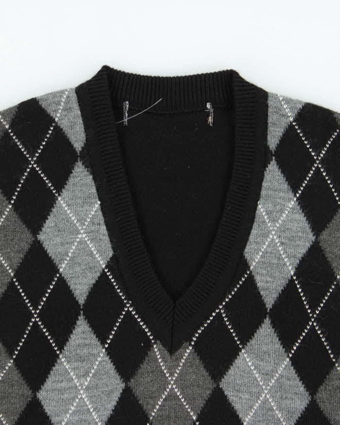 Vintage 00s Cashmere Blend V-Neck Argyle Knit Sweater - XL