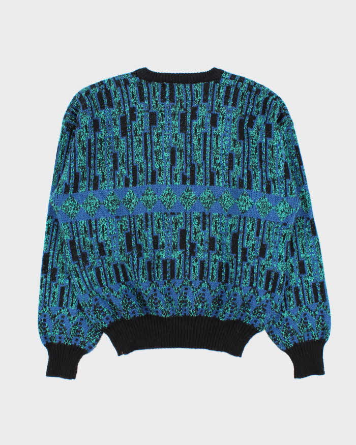 Vintage 1980s Wolsey Patterned V-Neck Wool Knit Boxy Sweater - M