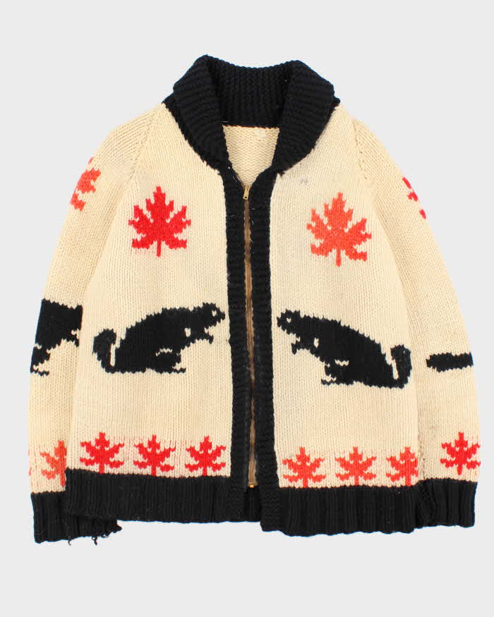 Vintage 1980s Cowichan Canadian Chunky Heavyweight Wool Zip-Up Knit - L