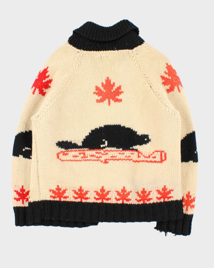 Vintage 1980s Cowichan Canadian Chunky Heavyweight Wool Zip-Up Knit - L