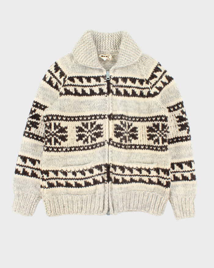 Vintage 1970s Tuak Cowichan Chunky Heavyweight Wool Zip-Up Knit - S