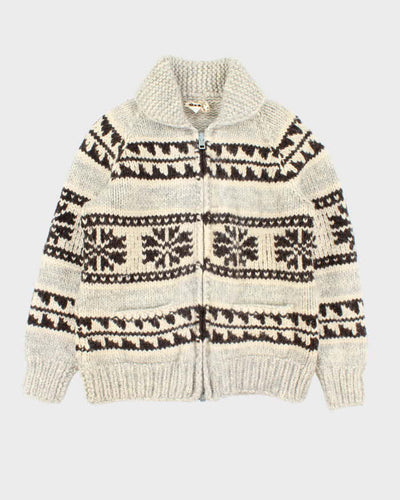 Vintage 1970s Tuak Cowichan Chunky Heavyweight Wool Zip-Up Knit - S