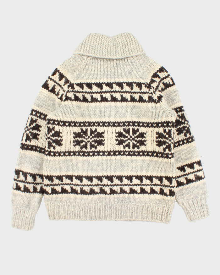 Vintage 1970s Tuak Cowichan Chunky Heavyweight Wool Zip-Up Knit - S