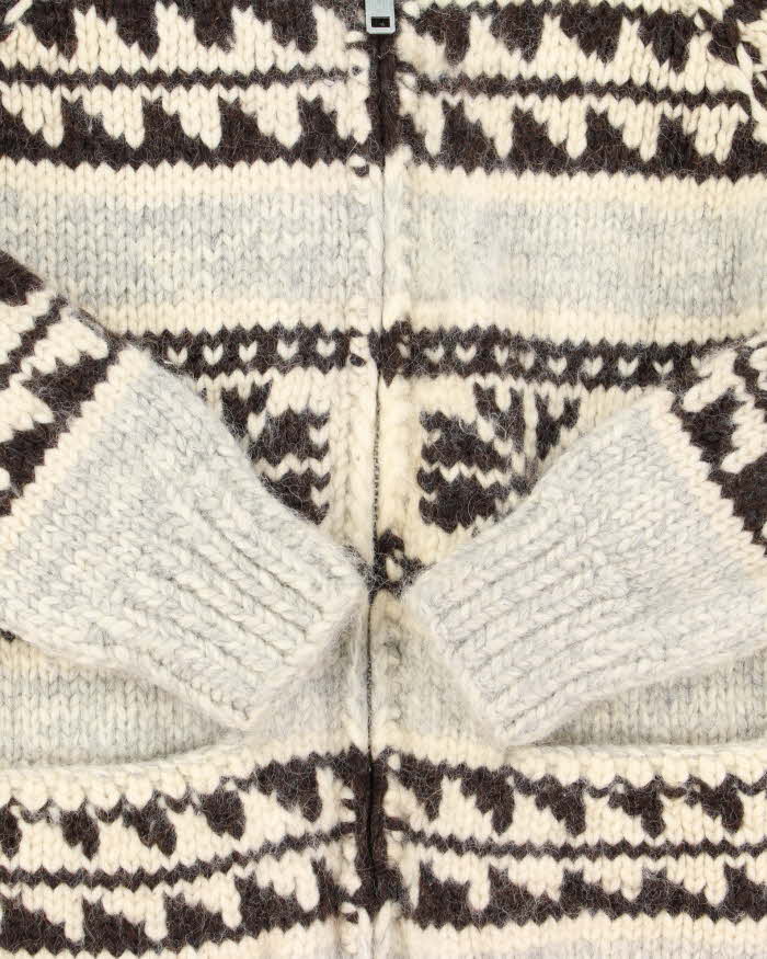 Vintage 1970s Tuak Cowichan Chunky Heavyweight Wool Zip-Up Knit - S