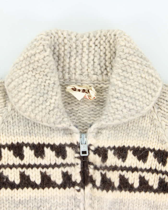 Vintage 1970s Tuak Cowichan Chunky Heavyweight Wool Zip-Up Knit - S