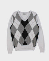 Vintage Y2K 00s Lacoste Soft Lambswool V-Neck Argyle Knit Sweater - L