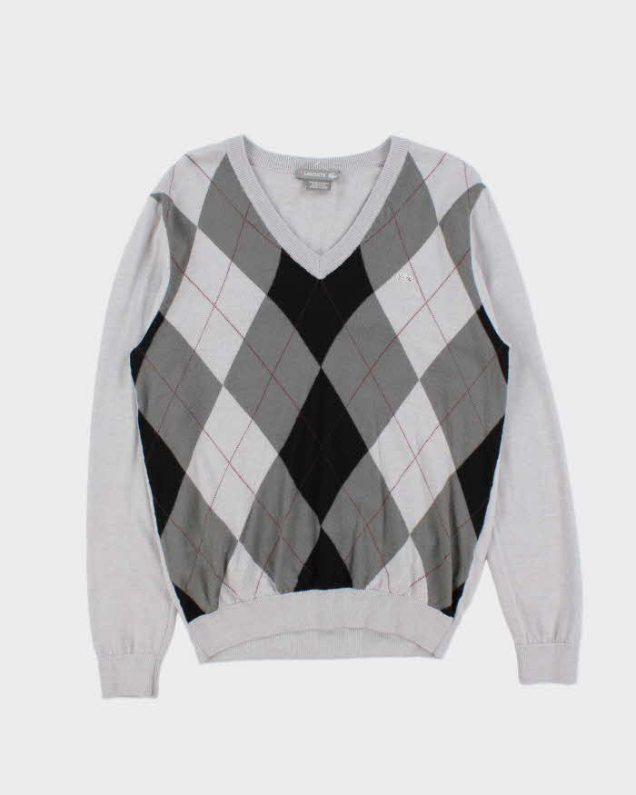 Vintage Y2K 00s Lacoste Soft Lambswool V-Neck Argyle Knit Sweater - L