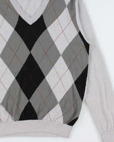 Vintage Y2K 00s Lacoste Soft Lambswool V-Neck Argyle Knit Sweater - L