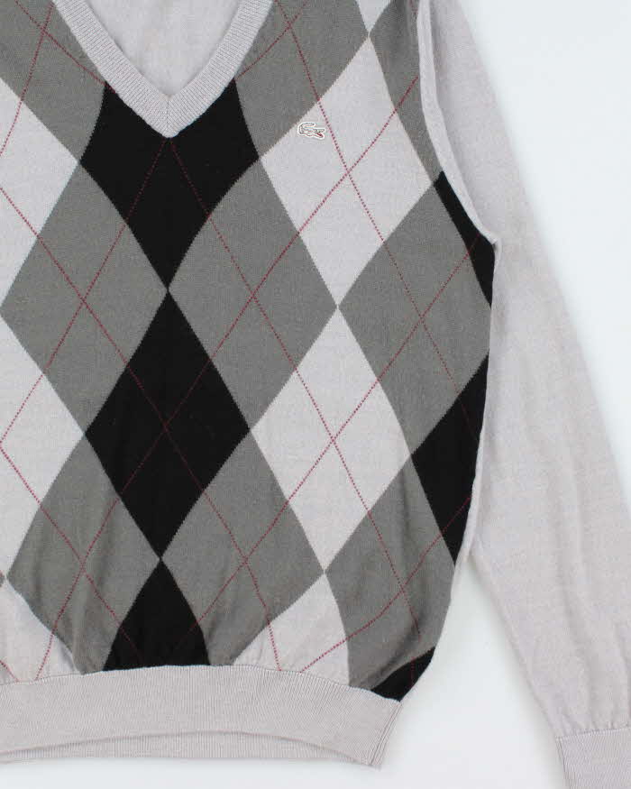 Vintage Y2K 00s Lacoste Soft Lambswool V-Neck Argyle Knit Sweater - L