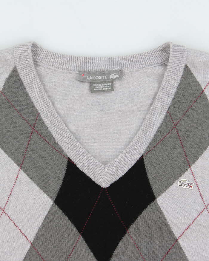 Vintage Y2K 00s Lacoste Soft Lambswool V-Neck Argyle Knit Sweater - L