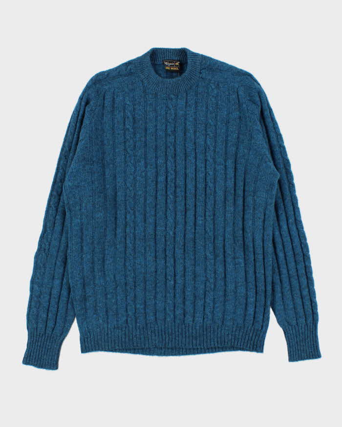 Vintage 1970s Wool Speckled Yarn Ribbed Cable Knit Crewneck Jumper - XL