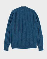 Vintage 1970s Wool Speckled Yarn Ribbed Cable Knit Crewneck Jumper - XL