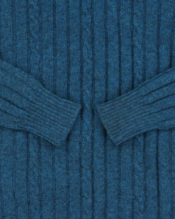 Vintage 1970s Wool Speckled Yarn Ribbed Cable Knit Crewneck Jumper - XL