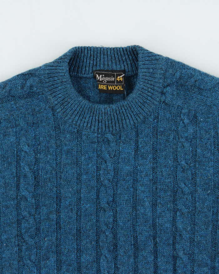 Vintage 1970s Wool Speckled Yarn Ribbed Cable Knit Crewneck Jumper - XL