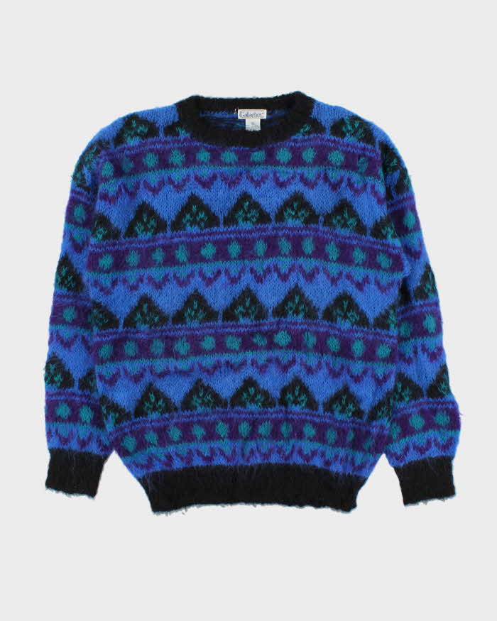 Vintage 1990s Gallagher Mohair Blend Patterned Oversized Crewneck Jumper - S
