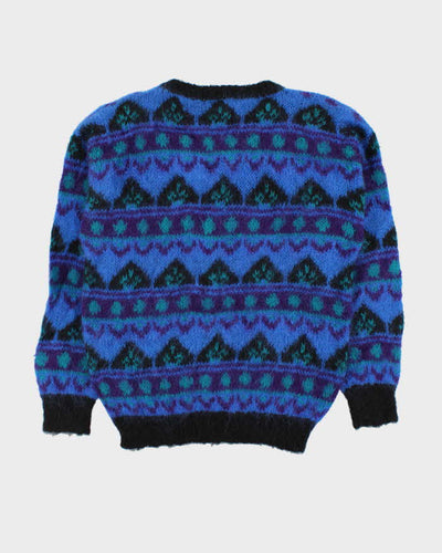 Vintage 1990s Gallagher Mohair Blend Patterned Oversized Crewneck Jumper - S