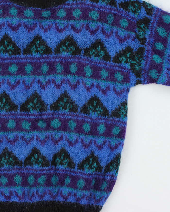 Vintage 1990s Gallagher Mohair Blend Patterned Oversized Crewneck Jumper - S