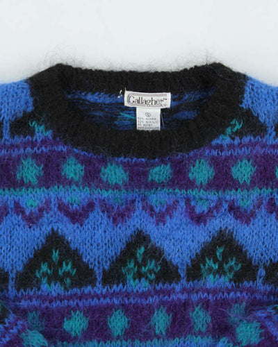 Vintage 1990s Gallagher Mohair Blend Patterned Oversized Crewneck Jumper - S