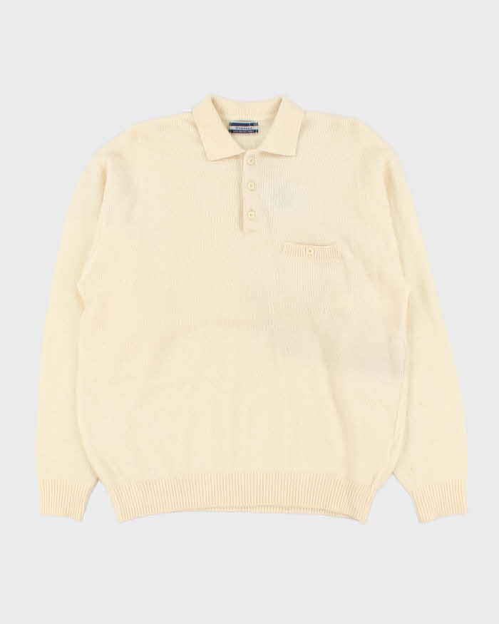 Vintage 1990s Cream Cashmere Wool Blend Collared Knit Jumper - L