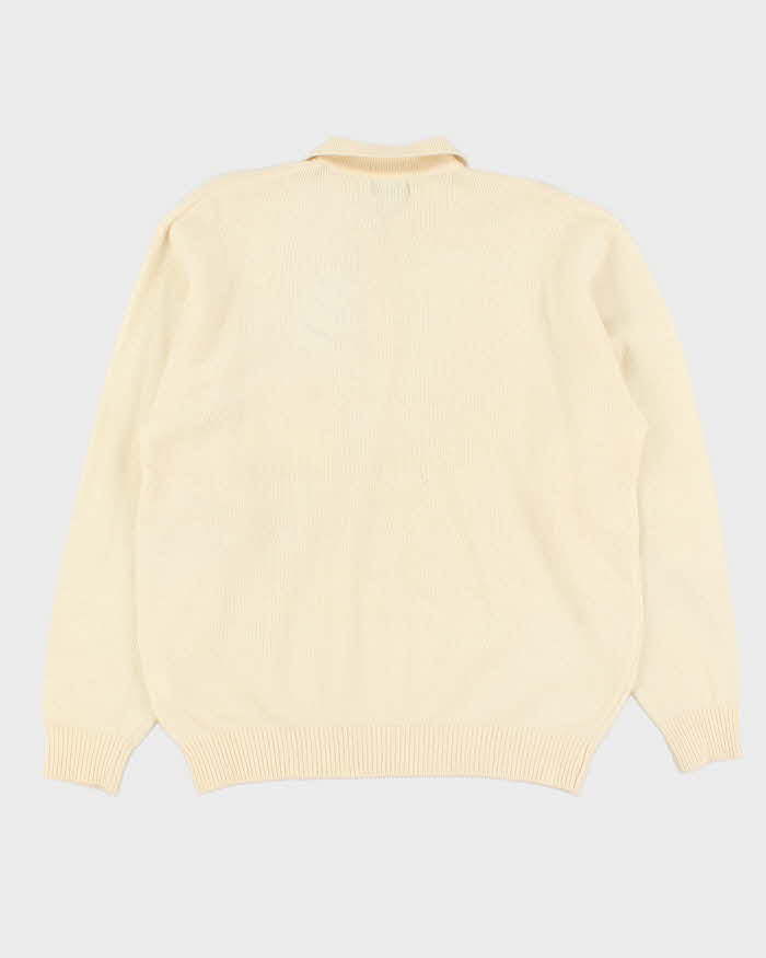 Vintage 1990s Cream Cashmere Wool Blend Collared Knit Jumper - L